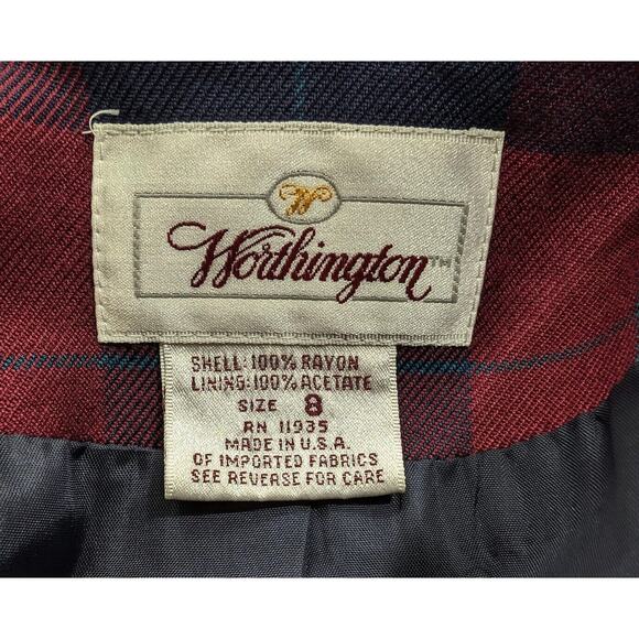 Vintage 90s Jacket Red Blue Plaid Double Breast Oversize Blazer Misses Size 8 - Picture 8 of 9